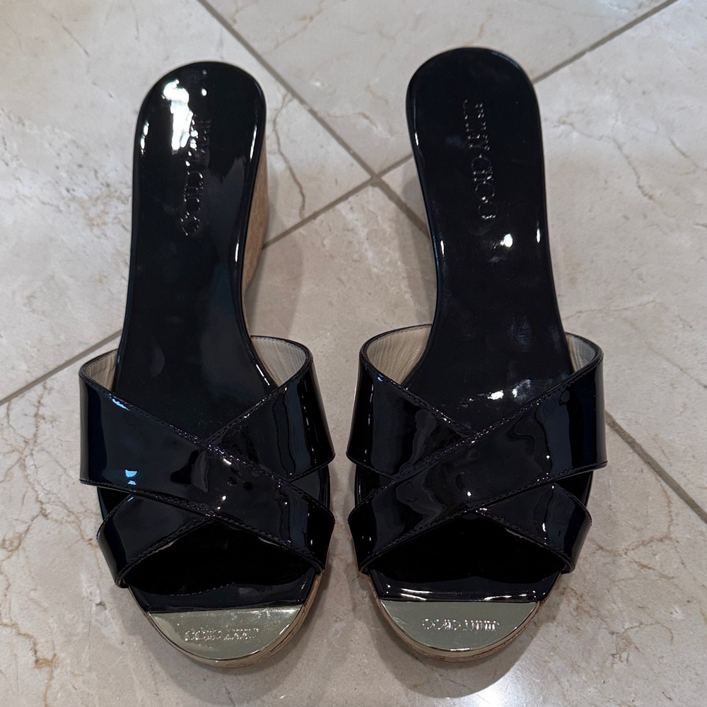 Jimmy Choo Black Patent Leather Mules